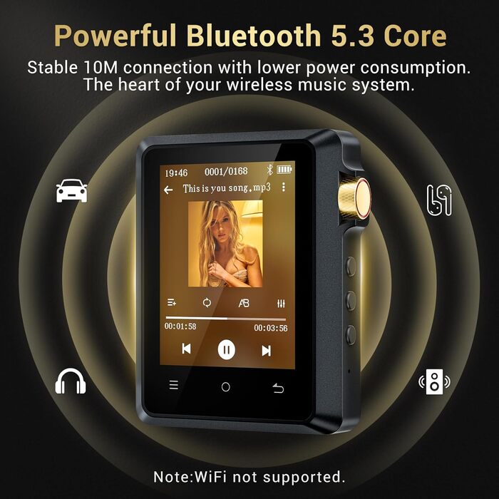 MP3 плеєр Hi-Res 64GB з Bluetooth 5.3, DSD DAC, підтримкою FLAC, 2.8
