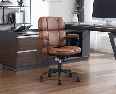 Офісний крісло з штучної шкіри, 360° обертання, регульована висота, ергономічний комп'ютерний стілець з підлокітниками для робочого кабінету/офісу/вітальні, Колір: Коричневий