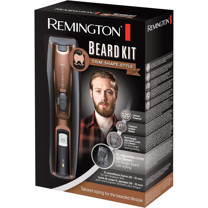 Триммер для бороди Remington MB4046: професійний набір з керамічними лезами (0.4-18 мм), 9 насадок, акумулятор/мережа, LED-індикатор, чорний