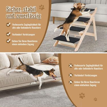 Сходинка для собак та котів 2-в-1, розкладна, 65.5 см, 4 сходинки, вантажопідйомність 80 кг, з антиковзним килимком