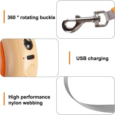 Висувна поводок для собак, 4.8м, міцний рулон з поворотним гачком на 360° та LED-підсвіткою, для собак та котів середніх та малих порід (до 30 кг), колір зелений