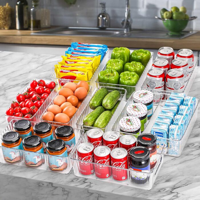 Refrigerator Organizer 10-Piece Set, Transparent Storage Boxes Organizer, High-Quality Pantry Food Storage Containers with Handle for Refrigerator, Kitchens, Cabinets - BPA Free