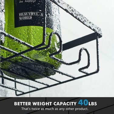 Двосекційна дзеркальна поличка для душу без свердління, 2 шт. з 8 гачками, велика місткість, для шампуню та аксесуарів (чорний)