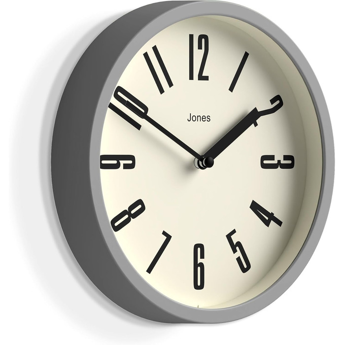 JONES CLOCKS® Hot Tub Wall Clock | Small Retro Round Clock | 20cm | Easy-to-read numbers | Ideal for kitchen, office, kids' room or any small space (Gray)
