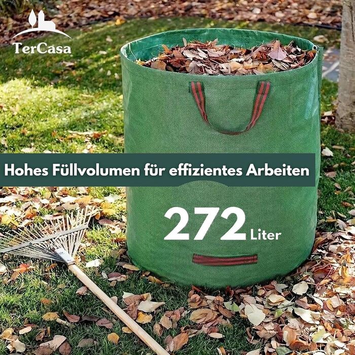 TerCasa Garden Sack 4-Pack, Waste Sack 272 L, Garden Waste Sack Height 76 cm, Ø 67 cm, Sack for garden waste made of tear-resistant polypropylene fabric, with reinforcing ring and 4 handles, green