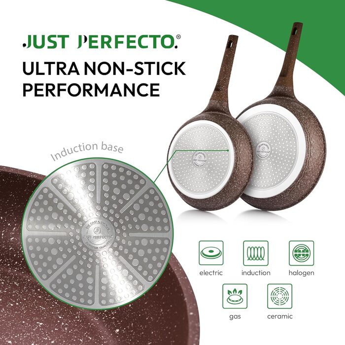 Набір каструль та сковорідок JUST PERFECTO з нержавіючої сталі (21 предмет) - індукційне покриття, без PTFE та PFOA, зелений