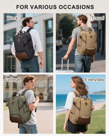 Чоловічий рюкзак для ноутбука 15.6 дюймів, Vintage, водонепроникний, з USB-портом, для подорожей, роботи та навчання (Хакі)