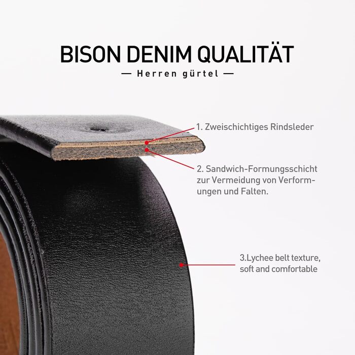 Чоловічий шкіряний ремінь BISON DENIM: стильний аксесуар для джинсів та офіційного стилю, 38 мм, з подарунковою коробкою