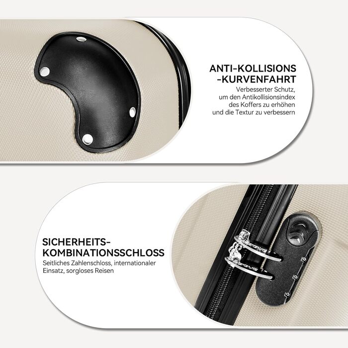 Набір валіз Beibye Hartschalen з ручкою-телескопом (M-L-XL) - темно-зелений, кремовий