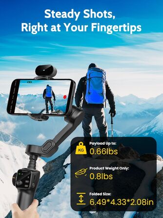 Стабілізатор для смартфона AOCHUAN V8 AI: 3-осьовий, для iPhone/Android, OLED-дисплей, 20 см, AI-трекінг, чорний