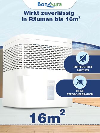 Зволожувач повітря BonAura® без електроенергії для підвалів, ванних кімнат та інших приміщень - набір гранул осушувача (450г) - захист від плісняви, колір Off White