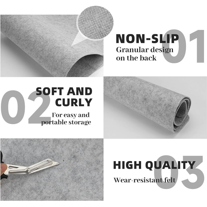 Підкладка на стіл з фетру 80x40 см сірого кольору - антиковзаюча, для офісу та дому