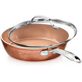 Сковорода Gotham Steel 12 дюймів з антипригарним покриттям та кришкою, Hammered Copper Collection, преміум-алюмінієве посуд з нержавіючою сталею, індукційна плита для рівномірного нагрівання (25,4 см)