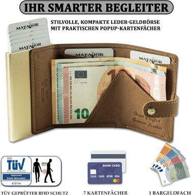 Гаманець Matador Slim Miami з RFID-захистом для кредитних карт, шкіряний міні-портмоне для чоловіків з відділенням для монет, світло-коричневий + подарункова коробка