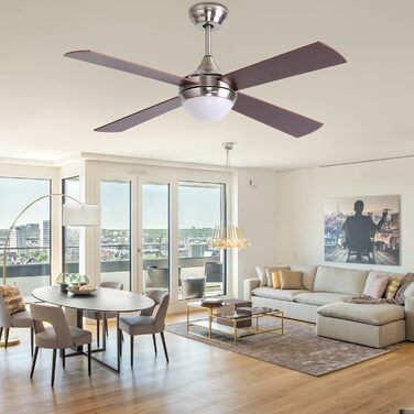 Стеляний вентилятор Ovlaim 122 см з регульованою LED-підсвіткою та пультом керування, коричневий, 6 швидкостей, DC мотор, тихий, для спальні/тераси