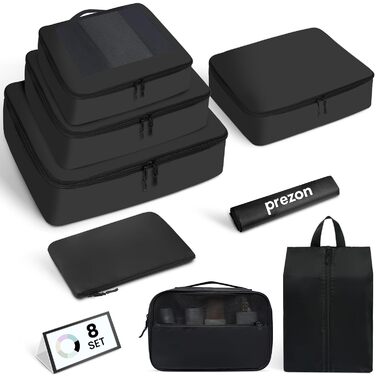 Органайзери для валізи Prezon, набір 8 шт, чорні, легкі, для подорожей
