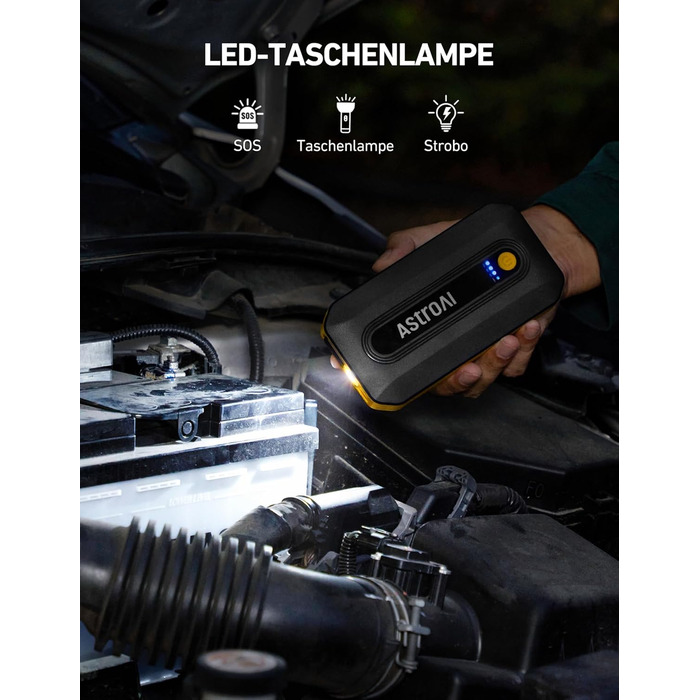 Powerbank Starthilfe AstroAI B8 для автомобілів: Jump Starter 12V, QC 3.0 USB, LED, для бензину/дизеля (7.0L/5.5L)