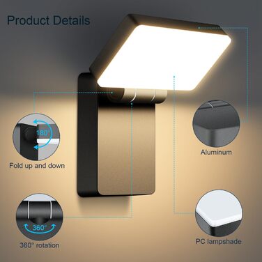 Зовнішня LED-стінна лампа Kingwen 40W, 3000K, поворотна на 360°, IP65, чорна, для дому та вулиці