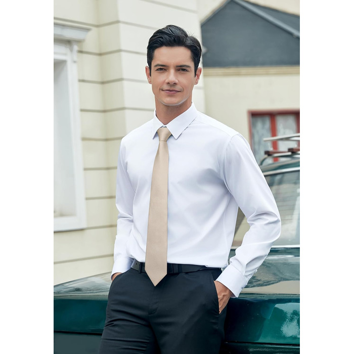 HISDERN Комплект краватки та нагрудного хустинки в клітинку для чоловіків, формальний стиль, класичний, для весілля, бежевий