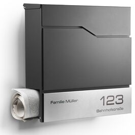 Поштовий ящик настінний модерн Tokio Anthrazit RAL7016 з газетницею, гравіюванням імені та номера будинку з нержавіючої сталі. Стійкий до іржі та УФ-випромінювання