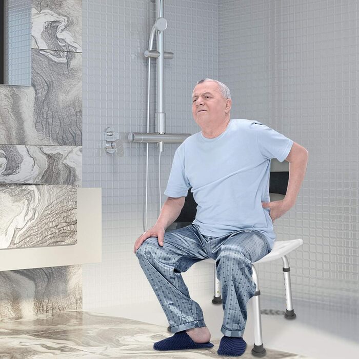 AUFUN Shower Stool Adjustable Height 35-51cm Shower Stool U-Type Non-Slip Bath Seat Shower Aid Shower Seat made of Aluminum and Plastic for Elderly, Pregnant Women (Shower Stool)