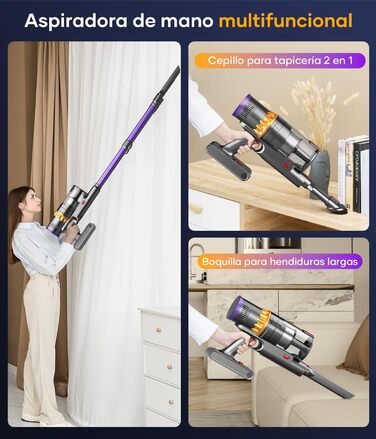 CHEBIO 45000Pa/550W/70Min Cordless Vacuum Cleaner, Battery-Powered Vacuum with Automatic Suction Setting, Vacuum with Anti-Tangle Brush & LED Display for Carpets, Hard Floors, and Pet Hair