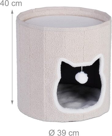 Будиночок для кота Relaxdays з подушкою та іграшками, бежевий, 40x39 см