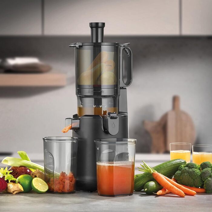 Соковитискач CASO Juice Fit Pro: повільний, для цілих фруктів, 130 мм, чорний