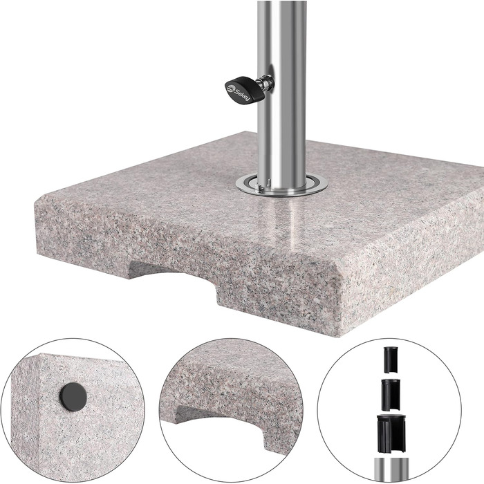 Sekey Parasol Stand with Stainless Steel Tube, High-Quality Base, for Umbrella Poles up to 22-38 mm, Balcony Parasol Stand 25KG Square Grey