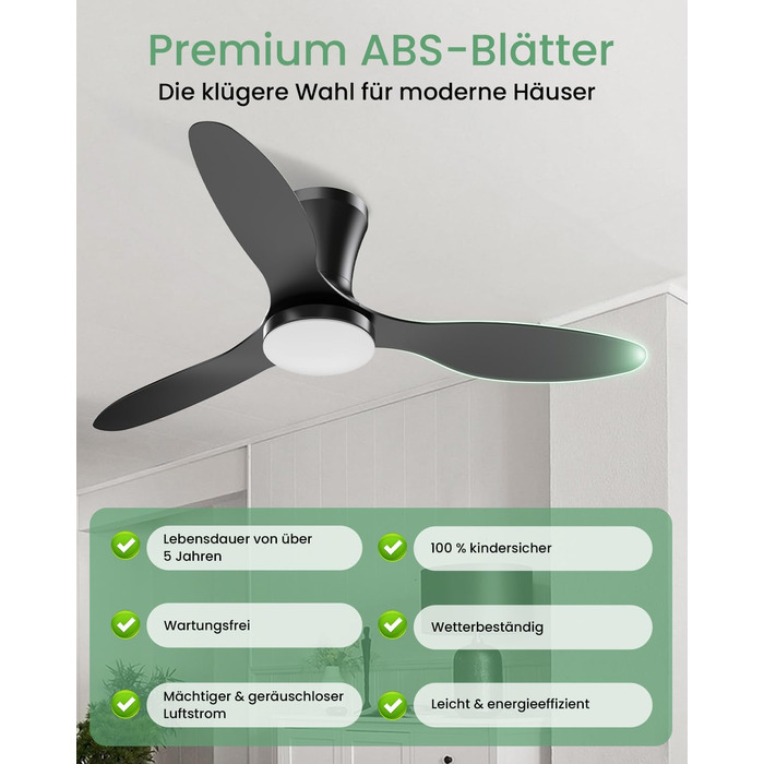 Стеляний вентилятор з підсвічуванням, тихий, 106 см. З пультом керування, 3 режими, регульоване LED-освітлення, 6 швидкостей для спальні/вітальні