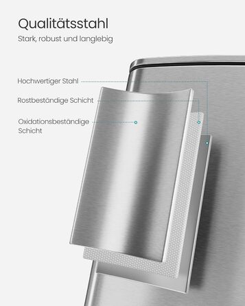 Відро для сміття SONGMICS 20 л з педаллю, сталеве, з внутрішнім відром, Soft-Close, металік срібло