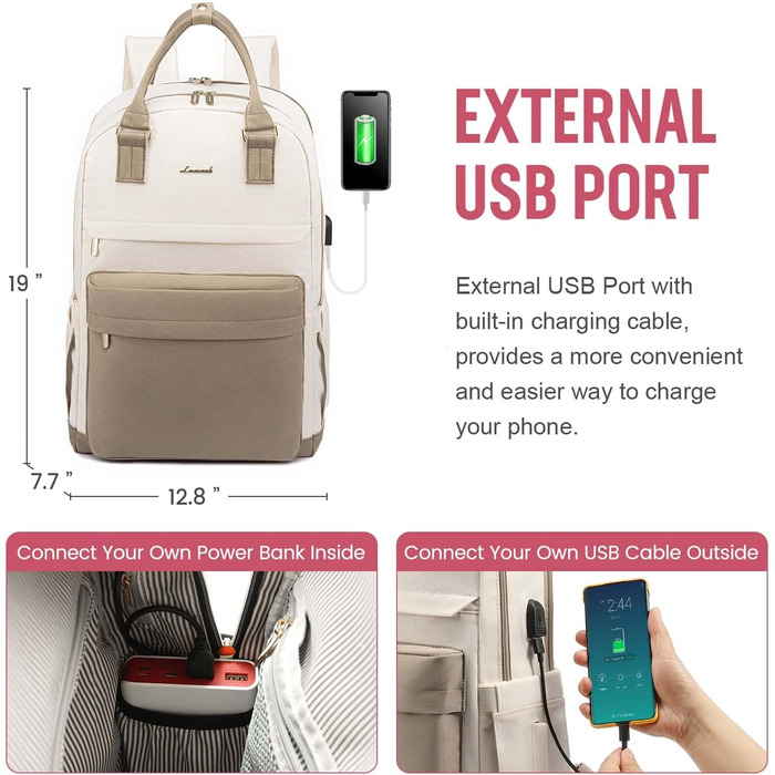LOVEVOOK Рюкзак для жінок, 17 дюймів, рюкзак для школи, рюкзак для підліток з відділенням для ноутбука, водонепроникний рюкзак для подорожей, роботи, навчання, Khaki Beige, 17.3 дюймів