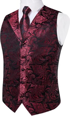 Костюмний аксесуар Dibangu: жилет, краватка, хустинка, запонки, лапільєрний значок (7 шт.) з паєтною вишивкою, бордовий (M)