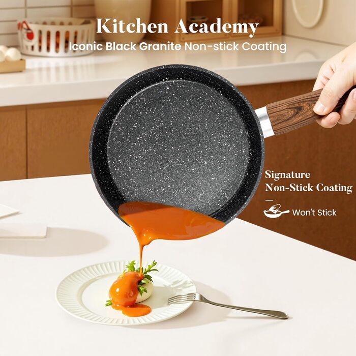 Набір посуду Kitchen Academy 17 предметів з антипригарним покриттям, гранітний чорний, для індукційних плит, безпечний та здоровий