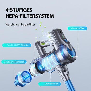 Greenote Бездротовий акумуляторний пилосос: 30 хв роботи, LED, насадка для щілин та м'яка щітка, паркування, для твердих поверхонь та шерсті тварин