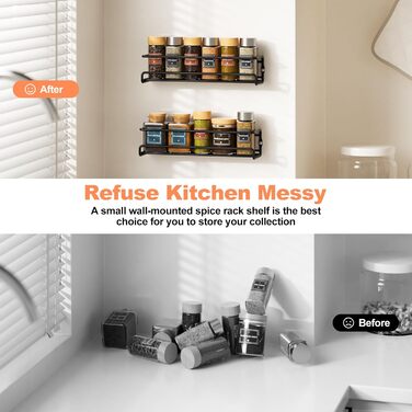 Настінна полиця для спецій, 2 шт. Організатор для спецій без свердління, металевий тримач для спецій з кріпленням на липучках та гвинтами, для кухонної шафи та комори
