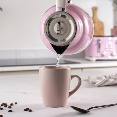 Електричний чайник Salter Retro 1.7L, 3kW, рожевий, знятний фільтр від накипу, бездротовий, з індикатором рівня води та захистом від сухого кипіння, EK5737PNKVDE