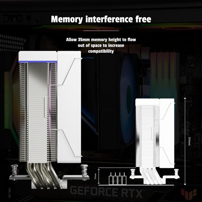 Охолоджувач CPU Jungle Leopard KF400X з LED підсвічуванням: 4 теплові трубки, 4PIN PWM вентилятор, сумісний з Intel LGA 2011/115X/1200/1366/1700/1851, AM4/AM5 (білий)