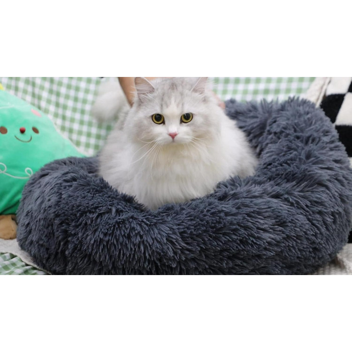 Килимок для котів Donwei, плюшевий лежак для собак, кругла подушка для котів, миючий плюшевий кошик для котів, лежанка для кошенят, диванчик для маленьких собак та котів (50 см, темно-сірий)