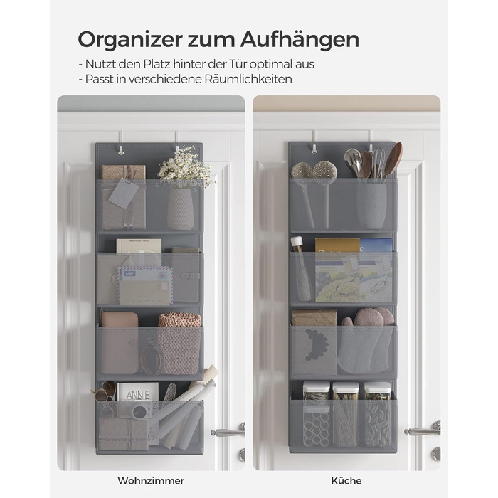 Органайзер для шафи SONGMICS з 4 кишенями, 12 x 33,5 x 100 см, сірий