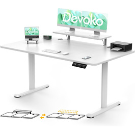 Devoko Electric Standing Desk 160x70cm with Monitor Stand - Height Adjustable Desk with 2 Memory Settings - Ergonomic Sit-Stand Desk (160 x 70 cm)