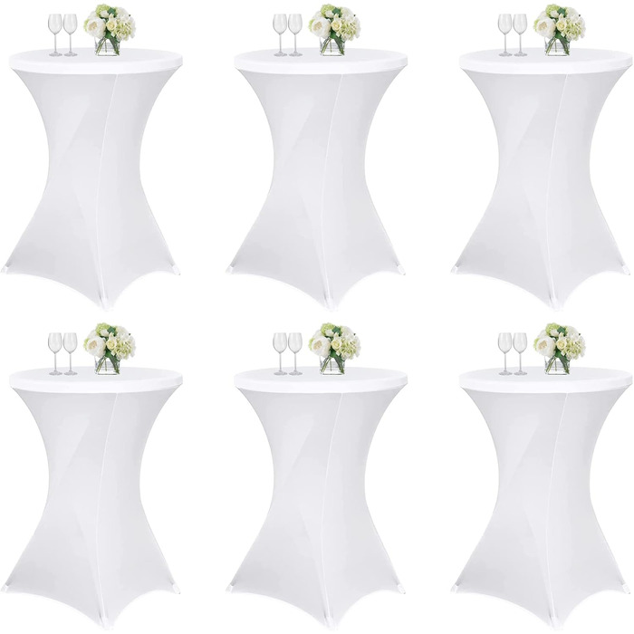 6 Piece Table Covers Table Spandex Stretch Tablecloth 80cm, for Bistro Table Ø 80-85 cm, For Round Table Wedding Birthday Party Banquet Table Decoration (80 cm, white)