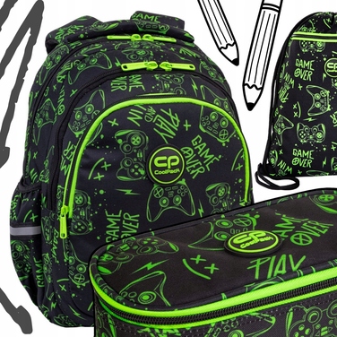 Багатовідсіковий шкільний рюкзак CoolPack, чорний з зеленим, 21 л