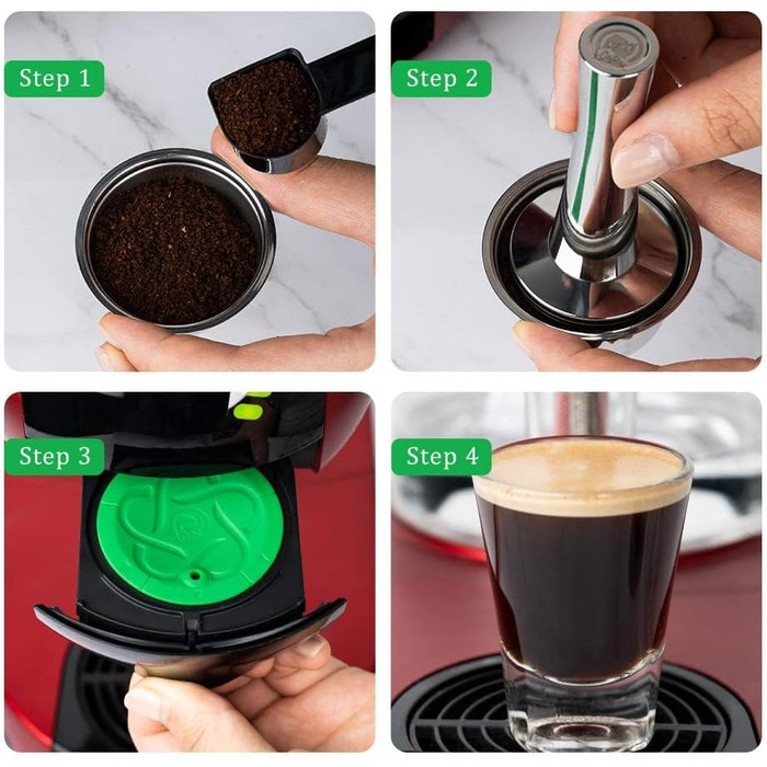 Багаторазові кавові капсули Icafilas для кавоварок Dolce Gusto, набір з 2 капсул, тампер, ложка та щіточка для очищення, екологічні аксесуари для приготування кави