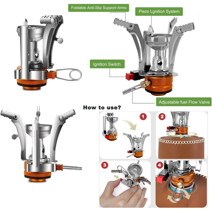 Набір кухонного посуду для кемпінгу з нержавіючої сталі, набір для приготування їжі в походах, міні-плита для кемпінгу, походів, пікніків та трекінгу