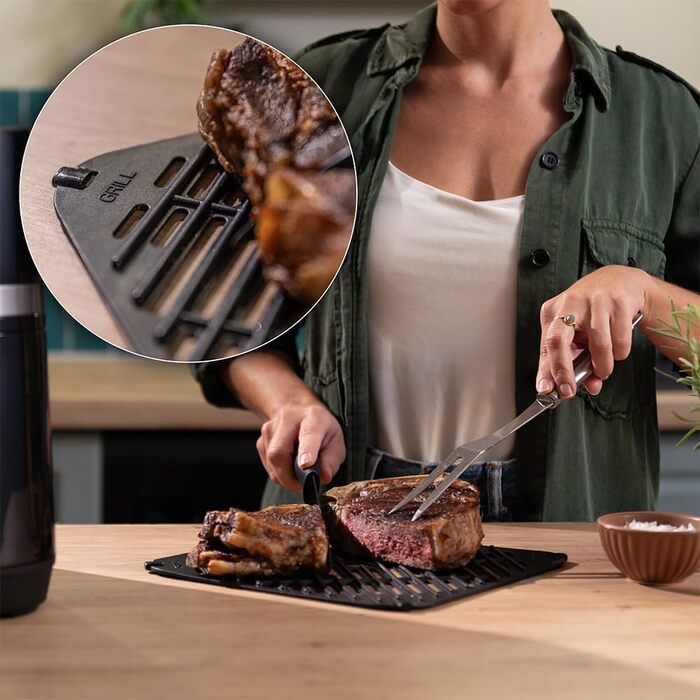 Cecotec Oil-Free Hot Air Fryer 8L Grill Plate - Grill - Double Heating Elements - Cecofry&Grill Duoheat 8000. 2200W, Dietetic and Digital, Window, Temperature Control 80-200°C, 8 Menus
