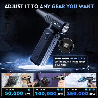 Професійний бездротовий повітряний пилосос WHATOOK W02: Регулювання швидкості, 250 000 обертів/хв, безщітковий двигун для клавіатури, ПК, авто та дому