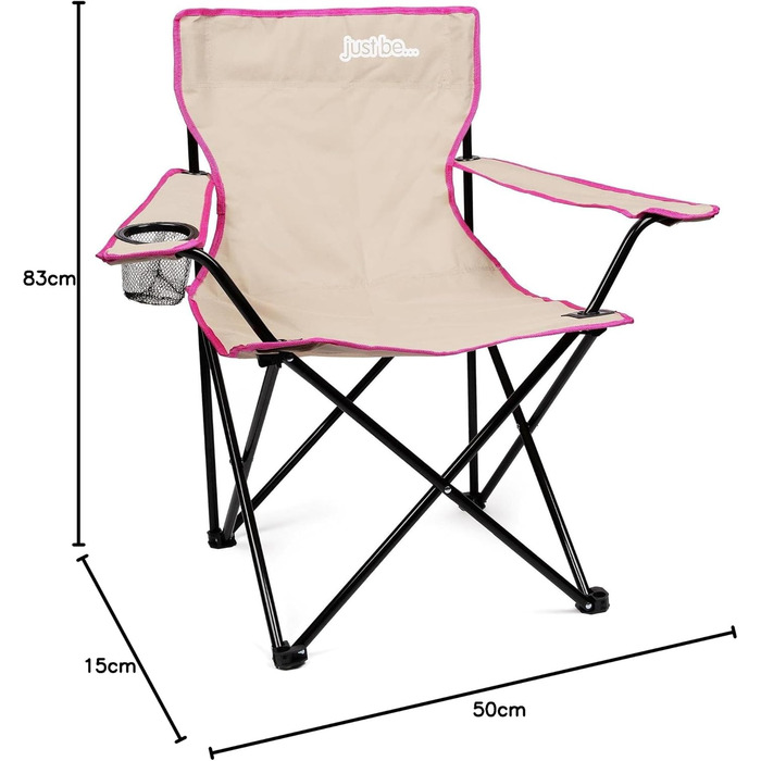 Кемпінговий стілець складаний з підлокітниками та підсклянником, сірий/рожевий