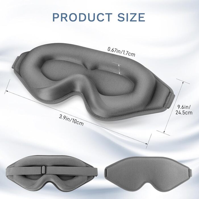 Маска для сну FlyCoco з повним блокуванням світла, 3D-контур, нульовий тиск, для догляду за віями, з регульованими ремінцями, сіра