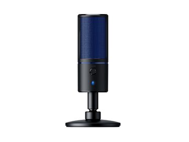 Razer Seiren X для PlayStation - USB конденсаторний мікрофон для стрімінгу PS4/PS5 (чорно-синій) з антивібраційним кріпленням та кнопкою вимкнення звуку